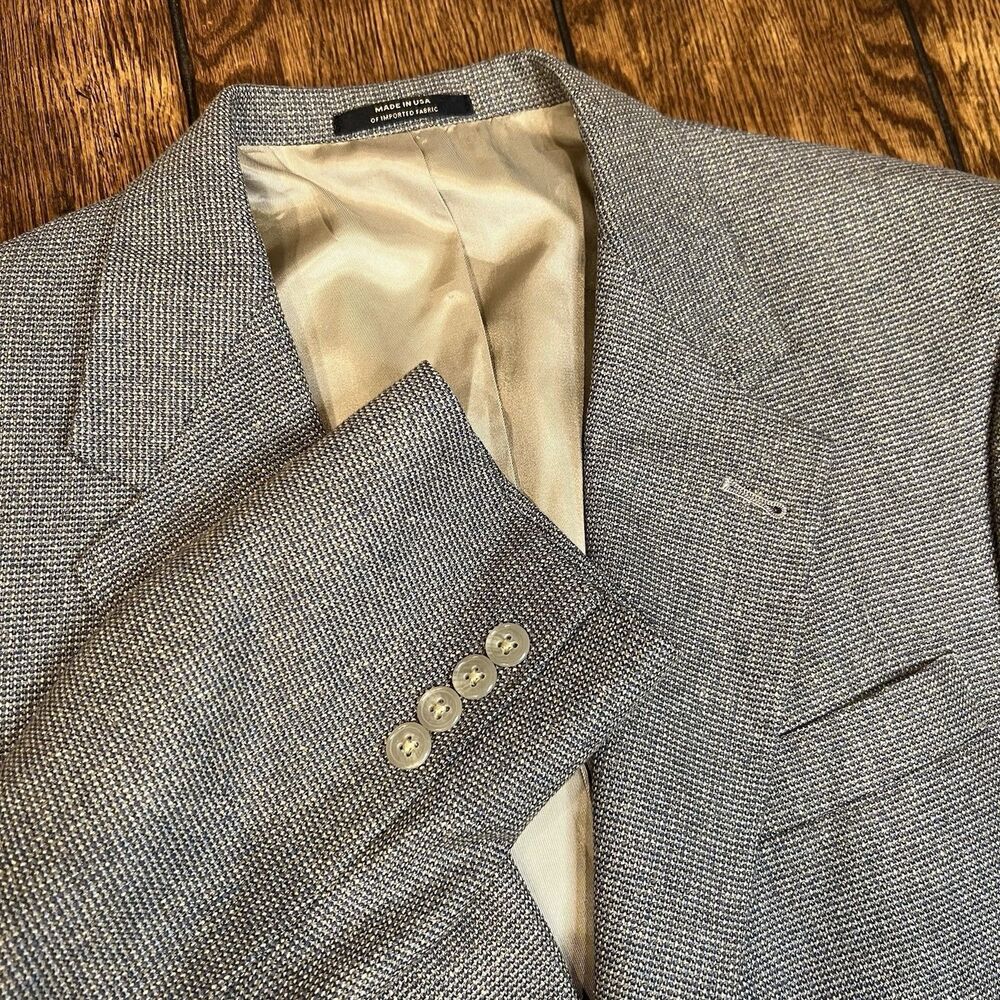 Hart Schaffner Marx 44 Gray Houndstooth Wool Tweed Blazer Jacket Sport Suit
